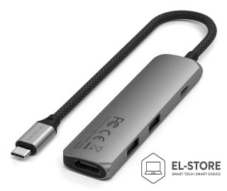 No name Aluminiowy adapter do urządzeń mobilnych USB-C Satechi 4-in-1 USB-C Slim Multiport Adapter 4K (space gray)