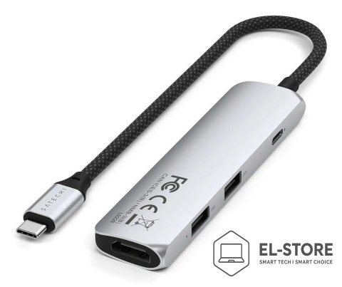 No name Satechi 4-w-1 USB-C Slim Multiport Adapter 4K - aluminiowy adapter do urządzeń mobilnych USB-C (USB-C, 4K HDMI, 2x USB-A) (silve
