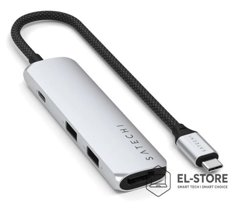 No name Satechi 4-w-1 USB-C Slim Multiport Adapter 4K - aluminiowy adapter do urządzeń mobilnych USB-C (USB-C, 4K HDMI, 2x USB-A) (silve