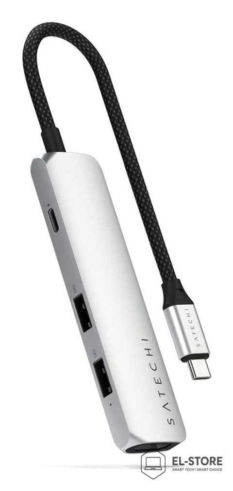 No name Satechi 4-w-1 USB-C Slim Multiport Adapter 4K - aluminiowy adapter do urządzeń mobilnych USB-C (USB-C, 4K HDMI, 2x USB-A) (silve