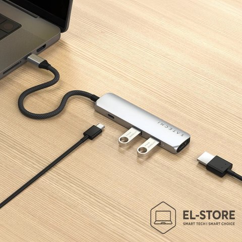 No name Satechi 4-w-1 USB-C Slim Multiport Adapter 4K - aluminiowy adapter do urządzeń mobilnych USB-C (USB-C, 4K HDMI, 2x USB-A) (silve