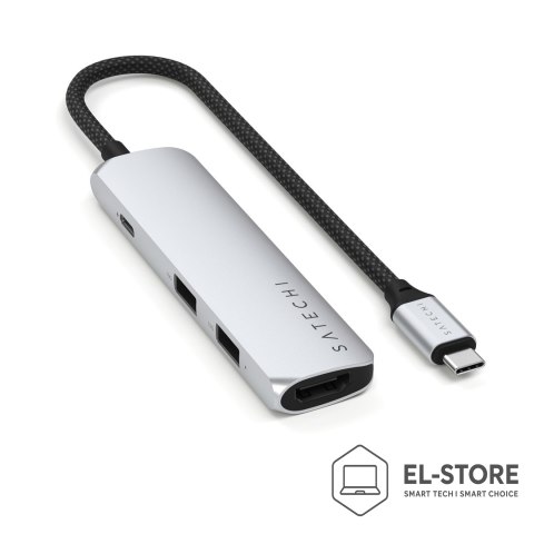 No name Satechi 4-w-1 USB-C Slim Multiport Adapter 4K - aluminiowy adapter do urządzeń mobilnych USB-C (USB-C, 4K HDMI, 2x USB-A) (silve