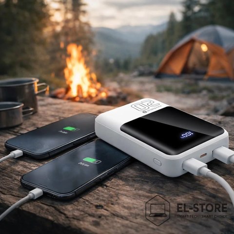 EverActive EVERACTIVE POWERBANK 20 000MAH, 2X USB, 1X USB-C 22,5W, QC4+, WYŚWIETLACZ LCD, BIAŁY EB-20Q