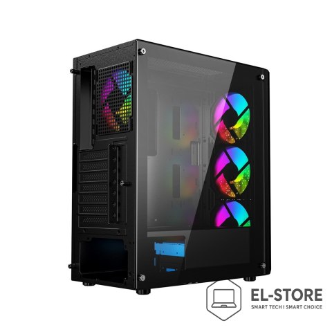 GEMBIRD GEMBIRD OBUDOWA FORNAX 400X MIDI-TOWER (2X USB 3.0, 1X USB 2.0, HD AUDIO, SZKLANY PANEL BOCZNY, PODŚWIETLENIE ARGB) CZARNA