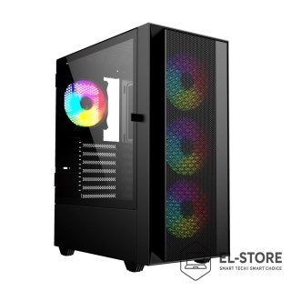 GEMBIRD GEMBIRD OBUDOWA FORNAX 4000 MIDI-TOWER (2X USB 3.0, 1X USB 2.0, HD AUDIO, SZKLANY PANEL BOCZNY, PODŚWIETLENIE ARGB) CZARNA