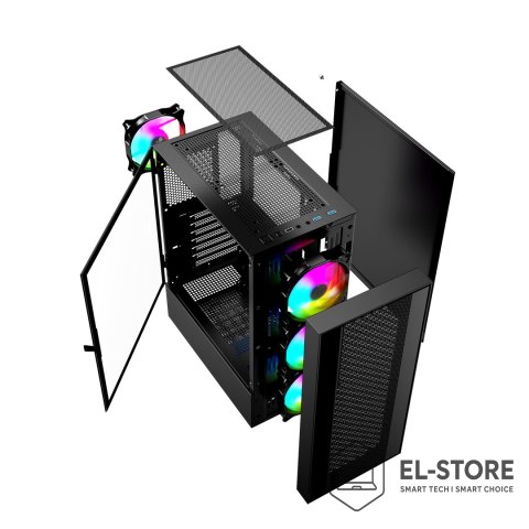 GEMBIRD GEMBIRD OBUDOWA FORNAX 4000 MIDI-TOWER (2X USB 3.0, 1X USB 2.0, HD AUDIO, SZKLANY PANEL BOCZNY, PODŚWIETLENIE ARGB) CZARNA