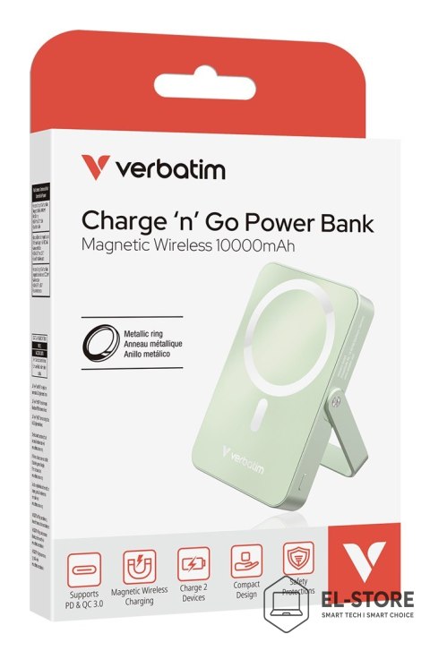 Verbatim Powerbank Verbatim Charge 'n' Go Magnetic Wireless with Stand 10000mAh USB-C PD 3.0 Green