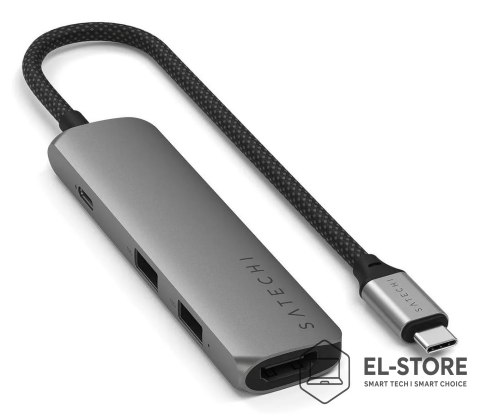 No name Aluminiowy adapter do urządzeń mobilnych USB-C Satechi 4-in-1 USB-C Slim Multiport Adapter 4K (space gray)
