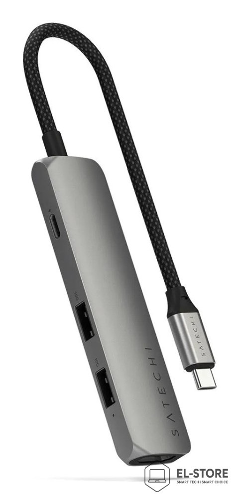 No name Aluminiowy adapter do urządzeń mobilnych USB-C Satechi 4-in-1 USB-C Slim Multiport Adapter 4K (space gray)