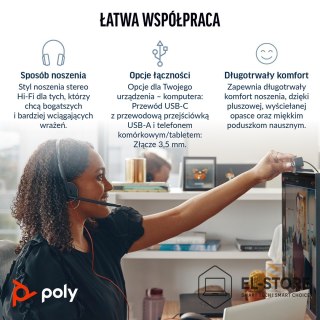 POLY HP Poly Zestaw słuchawkowy stereo Poly Blackwire 3325 USB-C z certyfikatem Microsoft Teams + wtyczka 3,5 mm + przejściówka USB-C