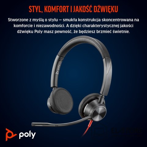 POLY Poly Blackwire 3325 Stereo Microsoft Teams Certified USB-C Headset +3.5mm Plug +USB-C/A Adapter