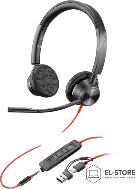 POLY Poly Blackwire 3325 Stereo Microsoft Teams Certified USB-C Headset +3.5mm Plug +USB-C/A Adapter