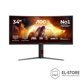 AOC Monitor AOC CU34G4Z 34-calowy, Szybkie VA, WQHD 21:9, 240 Hz, 1 ms, 3440 x 1440 pikseli, 450 cd/m2, ilość portów HDMI: 2, kolor 