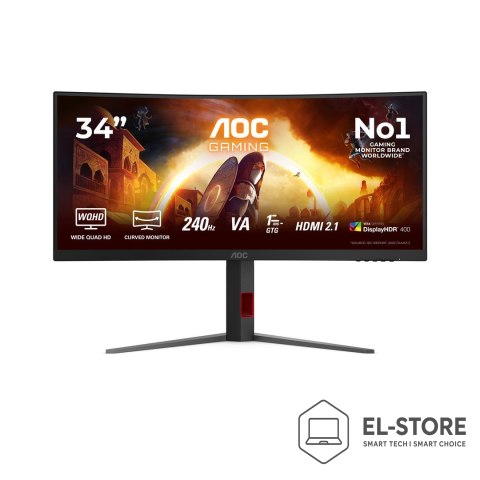 AOC Monitor AOC CU34G4Z 34-calowy, Szybkie VA, WQHD 21:9, 240 Hz, 1 ms, 3440 x 1440 pikseli, 450 cd/m2, ilość portów HDMI: 2, kolor 