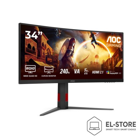 AOC Monitor AOC CU34G4Z 34-calowy, Szybkie VA, WQHD 21:9, 240 Hz, 1 ms, 3440 x 1440 pikseli, 450 cd/m2, ilość portów HDMI: 2, kolor 