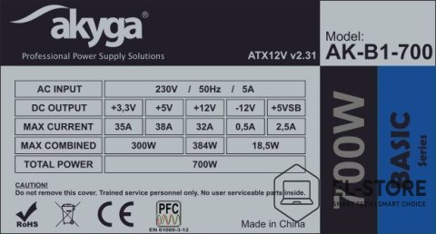 Akyga Zasilacz Akyga AK-B1-700 (700 W; Pasywne; 120 mm)
