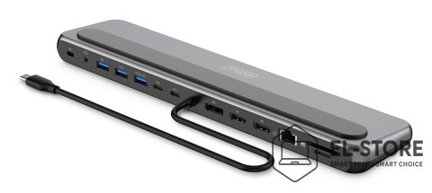 DIGITUS Stacja dokująca USB-C 12 portowa, max. 8K/30Hz z HDR, HDMI, DP, max. 3 monitory (MST), USB-C 3.2 Gen2, Gigabit Ethernet, SD/Micr