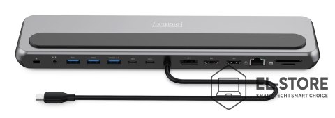 DIGITUS Stacja dokująca USB-C 12 portowa, max. 8K/30Hz z HDR, HDMI, DP, max. 3 monitory (MST), USB-C 3.2 Gen2, Gigabit Ethernet, SD/Micr