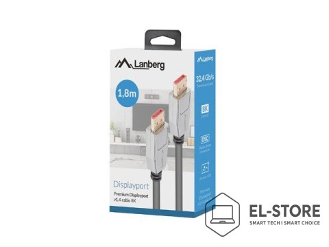Lanberg LANBERG KABEL DISPLAYPORT M/M 20PIN V1.4 1.8M 8K CA-DPDP-20CU-0018-BK