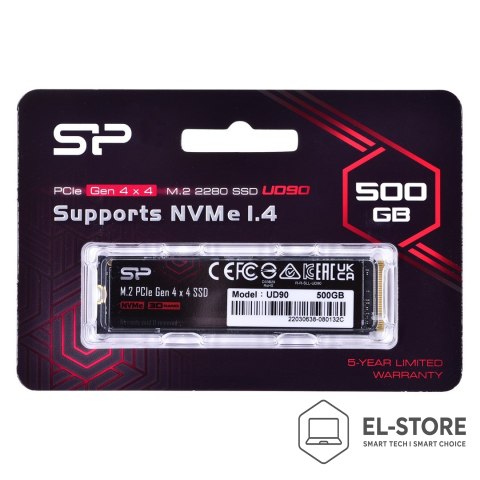 Silicon Power Dysk SSD Silicon Power UD90 500GB M.2 PCIe NVMe Gen4x4 NVMe 1.4 4800/3700 MB/s