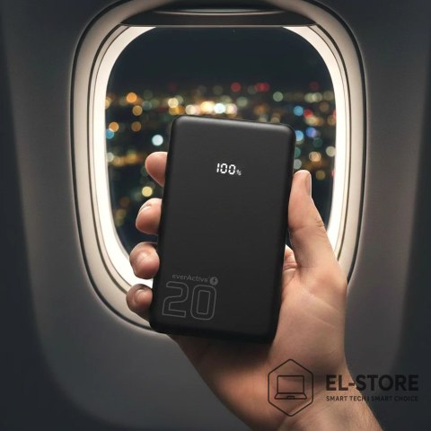 EverActive EVERACTIVE POWERBANK 20 000MAH, 1X USB, 2X USB-C, 20W, QC4+, WYŚWIETLACZ LCD, CZARNY EB-22QB