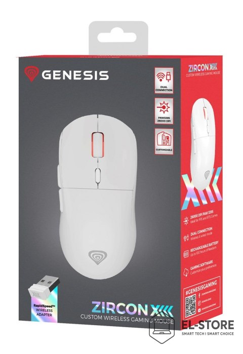 GENESIS GENESIS Zircon XIII myszka Gaming Oburęczny RF Wireless + USB Type-C Optyczny 26000 DPI