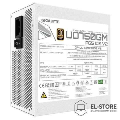 Gigabyte GIGABYTE UD750GM PG5 V2 ICE moduł zasilaczy 750 W 20+4 pin ATX ATX Biały