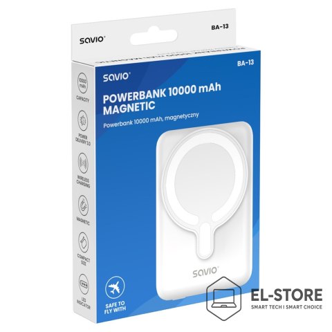 SAVIO SAVIO POWERBANK 10000 MAH MAGNETYCZNY BIAŁY BA-13