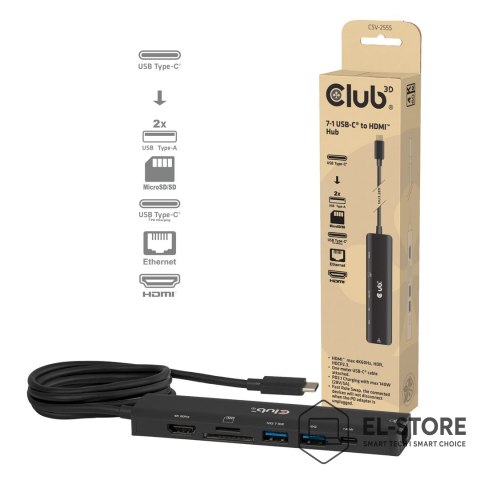 Club 3D CLUB3D CSV-2555 stacja dokująca Przewodowa Czarny