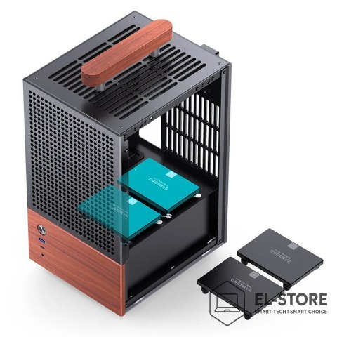 Jonsbo Obudowa Jonsbo T6, Mini-Tower, Mini-ITX, Tempered Glass, Holz - czarna