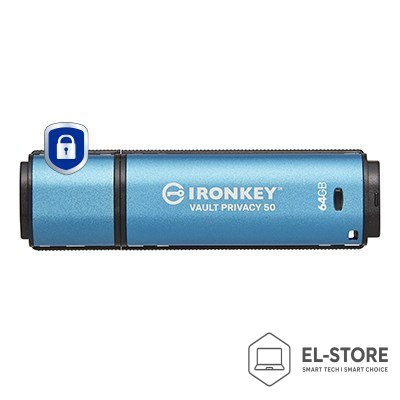 Kingston Kingston Technology IronKey Vault Privacy 50 pamięć USB 64 GB USB Typu-A 3.2 Gen 1 (3.1 Gen 1) Czarny, Niebieski