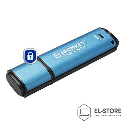 Kingston Kingston Technology IronKey Vault Privacy 50 pamięć USB 64 GB USB Typu-A 3.2 Gen 1 (3.1 Gen 1) Czarny, Niebieski