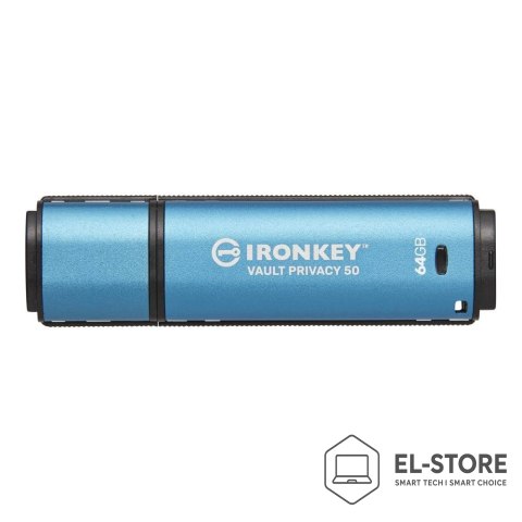 Kingston Kingston Technology IronKey Vault Privacy 50 pamięć USB 64 GB USB Typu-A 3.2 Gen 1 (3.1 Gen 1) Czarny, Niebieski