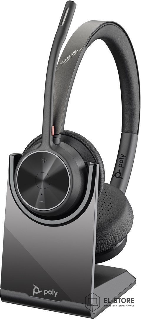 POLY POLY Stereofoniczny zestaw słuchawkowy USB A Voyager 4320 + przejściówka BT700 USB-A + podstawka ładująca