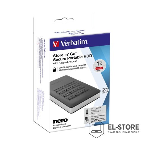 Verbatim Dysk zewnętrzny 2TB USB 3 z klawiaturą STORE NGO SECURE HDD