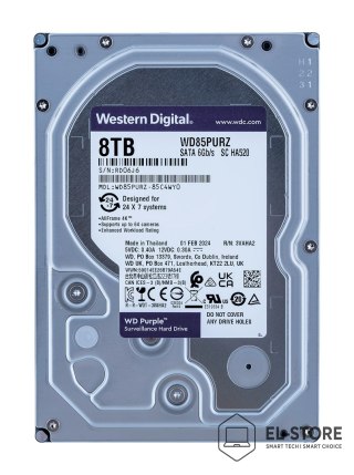 WD Dysk HDD WD Purple WD85PURZ (8 TB ; 3.5"; 256 MB; 5640 obr/min)