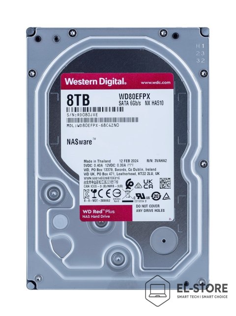 WD Dysk HDD WD Red Plus WD80EFPX (8 TB ; 3.5"; 256 MB; 5640 obr/min)