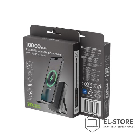 GEMBIRD GEMBIRD BEZPRZEWODOWY POWERBANK MAGNETYCZNY 15 W ZE ZINTEGROWANĄ PODSTAWKĄ 10000 MAH, CZARNY