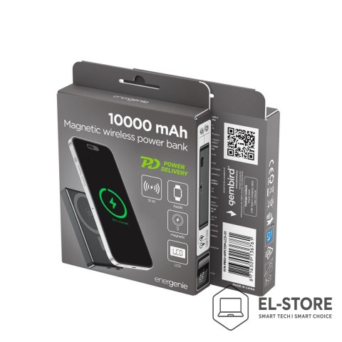 GEMBIRD GEMBIRD BEZPRZEWODOWY POWERBANK MAGNETYCZNY 15W Z WYŚWIETLACZEM LCD 10000 MAH, CZARNY