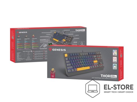 GENESIS GENESIS THOR 230 TKL klawiatura Gaming USB + RF Wireless + Bluetooth QWERTY Czarny, Niebieski, Szary, Pomarańczowy
