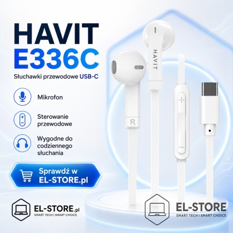 HAVIT Słuchawki przewodowe Havit E336C (biały)