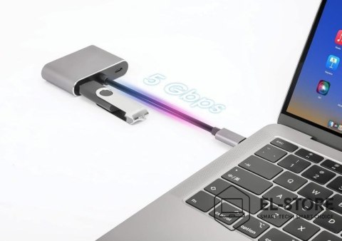 IBOX Hub USB Typ-C 4w1 USB 3.0 + PD 100W + HDMK 4k30Hz + VGA FullHD
