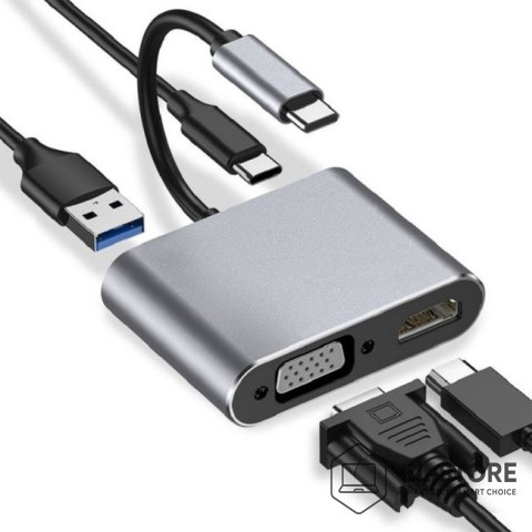 IBOX Hub USB Typ-C 4w1 USB 3.0 + PD 100W + HDMK 4k30Hz + VGA FullHD