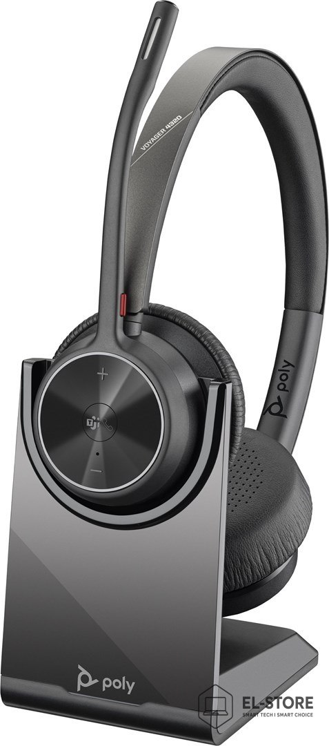 POLY POLY Stereofoniczny zestaw słuchawkowy USB A Voyager 4320 + przejściówka BT700 USB-A + podstawka ładująca