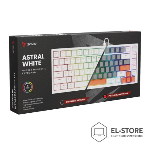 SAVIO SAVIO KLAWIATURA MAGNETYCZNA ASTRAL WHITE OUTEMU WHITE JADE RGB 3 KOLORY KEYCAPÓW