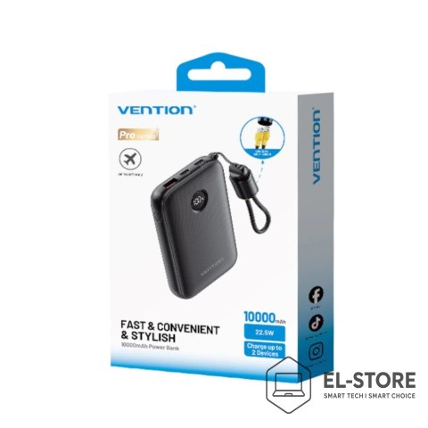 Vention Powerbank Vention 10000mAh 2 x USB-C 1x USB-A z wyświetlaczem 22,5W czarny