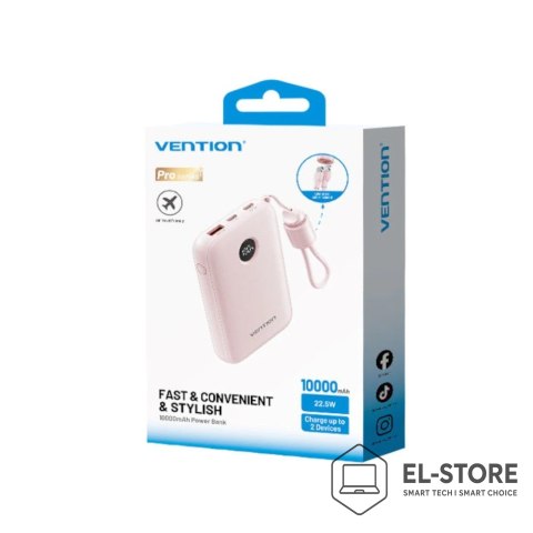 Vention Powerbank Vention 10000mAh 2 x USB-C 1x USB-A z wyświetlaczem 22,5W różowy