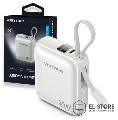Vention Powerbank Vention 10000mAh 35W PD z wbudowanym kablem USB-C beżowy