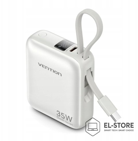 Vention Powerbank Vention 10000mAh 35W PD z wbudowanym kablem USB-C beżowy