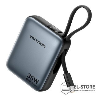 Vention Powerbank Vention 10000mAh 35W PD z wbudowanym kablem USB-C szary